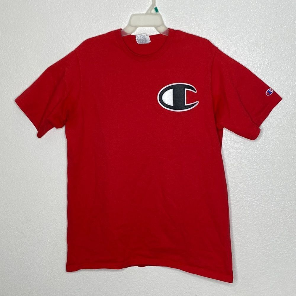 CHAMPION Vintage Red Cotton Big Patch Logo T-shirt Size XL